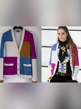 🔥CHANEL Runway Cashmere Colorblock Sweater